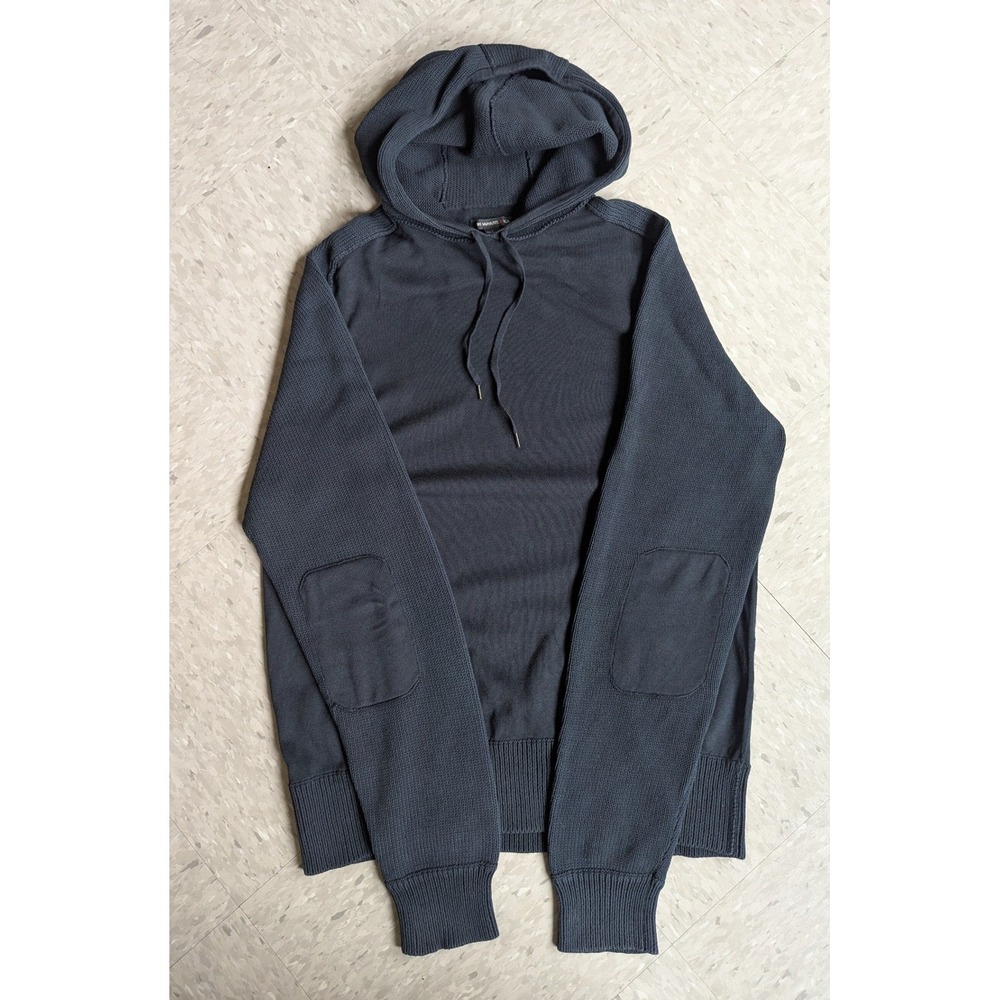 John Varvatos Star USA Mens Grey Cotton Knit Hoodie Elbow Patches Size L